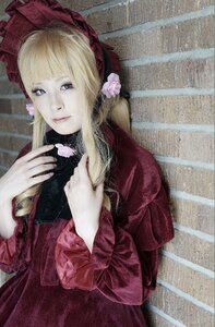 Rating: Safe Score: 0 Tags: 1girl auto_tagged bangs blonde_hair blue_eyes bonnet dress flower holding lips long_hair long_sleeves pink_rose red_dress rose shinku solo User: admin