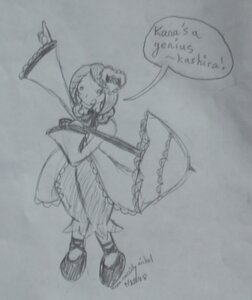 Rating: Safe Score: 0 Tags: 1girl bun_cover dated dress english_text frills full_body greyscale holding_umbrella image kanaria long_sleeves monochrome parasol photo shoes sketch solo speech_bubble standing traditional_media umbrella wide_sleeves User: admin