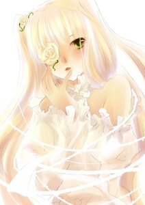 Rating: Safe Score: 0 Tags: 1girl bare_shoulders blonde_hair blush doll_joints dress eyepatch flower frills image kirakishou long_hair rose solo very_long_hair User: admin