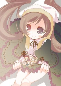 Rating: Safe Score: 0 Tags: 1girl brown_hair dress frills hat heterochromia image long_hair long_sleeves looking_at_viewer smile solo striped striped_legwear suiseiseki very_long_hair User: admin
