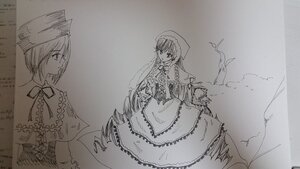 Rating: Safe Score: 0 Tags: 2girls capelet chain dress greyscale hat image long_sleeves monochrome multiple_girls pair short_hair souseiseki suiseiseki User: admin