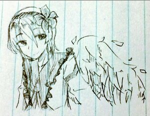 Rating: Safe Score: 0 Tags: 1girl eighth_note flower hair_flower hair_ornament hairband image looking_at_viewer monochrome musical_note smile solo suigintou torn_clothes traditional_media upper_body User: admin