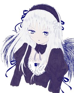 Rating: Safe Score: 0 Tags: 1girl bangs black_dress black_ribbon dress frills hairband image juliet_sleeves lolita_fashion long_hair long_sleeves looking_at_viewer puffy_sleeves ribbon simple_background solo suigintou traditional_media upper_body white_background User: admin