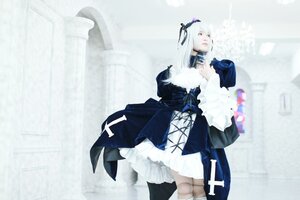 Rating: Safe Score: 0 Tags: 1girl dress frills hairband long_hair long_sleeves ribbon silver_hair solo standing suigintou white_hair User: admin