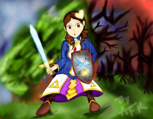 Rating: Safe Score: 0 Tags: 1girl auto_tagged blurry blurry_foreground boots braid brown_eyes brown_footwear brown_hair depth_of_field dress grass image kanaria long_hair solo sword tree twin_braids weapon User: admin