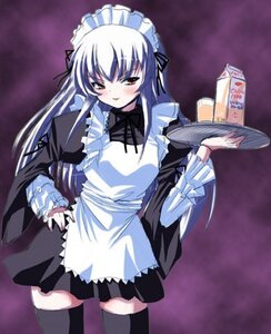 Rating: Safe Score: 0 Tags: 1girl apron black_dress black_legwear blush cowboy_shot cup dress drinking_glass frills image juliet_sleeves long_hair long_sleeves looking_at_viewer puffy_sleeves red_eyes solo suigintou thighhighs tray zettai_ryouiki User: admin