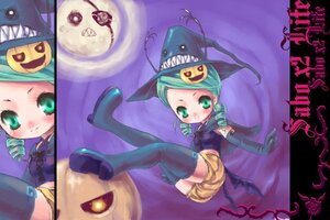 Rating: Safe Score: 0 Tags: 1girl blush elbow_gloves green_eyes halloween hat image jack-o'-lantern kanaria pumpkin solo thighhighs witch_hat zettai_ryouiki zoom_layer User: admin