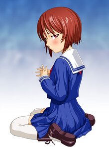 Rating: Safe Score: 0 Tags: 1girl blush brown_hair dress full_body gradient gradient_background green_eyes hands_clasped heterochromia ichikawa_masahiro image long_sleeves looking_back own_hands_together red_eyes red_hair rozen_maiden sailor_collar school_uniform serafuku short_hair sitting skirt solo souseiseki striped thighhighs wariza white_legwear zettai_ryouiki User: admin