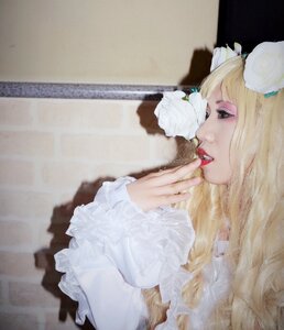 Rating: Safe Score: 0 Tags: 1girl blonde_hair blurry depth_of_field dress flower kirakishou lips lipstick long_hair makeup photo profile realistic solo white_flower white_rose User: admin