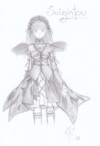 Rating: Safe Score: 0 Tags: 1girl breasts dress frills greyscale hairband image lolita_hairband long_hair long_sleeves looking_at_viewer monochrome ribbon solo standing striped suigintou thighhighs wings User: admin