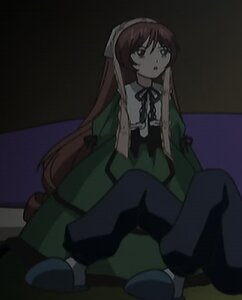 Rating: Safe Score: 0 Tags: 1girl brown_hair dark dress full_body green_dress image long_hair long_sleeves ribbon shoes sitting solo suiseiseki very_long_hair User: admin