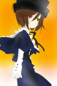 Rating: Safe Score: 0 Tags: 1girl black_headwear brown_hair capelet dress from_side gradient gradient_background green_eyes hat heterochromia image long_sleeves looking_at_viewer orange_background red_eyes short_hair smile solo souseiseki User: admin