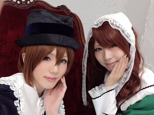 Rating: Safe Score: 0 Tags: 2girls hat lips looking_at_viewer multiple_cosplay multiple_girls nail_polish red_eyes siblings sisters smile tagme twins User: admin