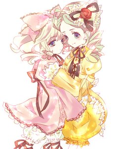 Rating: Safe Score: 0 Tags: 2girls blonde_hair bloomers blue_eyes bow dress drill_hair flower frills green_hair hair_ornament hat hina_ichigo hinaichigo image kanaria looking_at_viewer multiple_girls pair puffy_sleeves ribbon rose smile striped top_hat yellow_dress User: admin