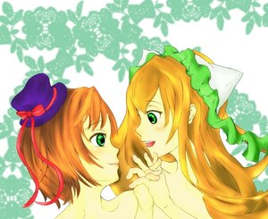 Rating: Safe Score: 0 Tags: 2girls bow eye_contact green_eyes hat holding_hands image long_hair looking_at_another mini_hat mini_top_hat multiple_girls orange_hair pair profile ribbon short_hair siblings sisters smile souseiseki suiseiseki top_hat twins yuri User: admin