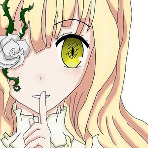 Rating: Safe Score: 0 Tags: 1girl bangs blonde_hair face flower green_eyes hands image kirakishou leaf looking_at_viewer rose solo white_flower User: admin