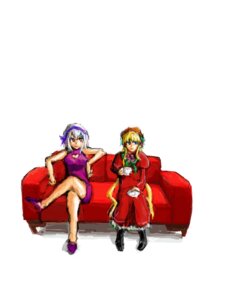 Rating: Safe Score: 0 Tags: 2girls blonde_hair blue_eyes couch dress hairband image multiple_girls pair red_dress shinku shoes short_hair silver_hair sitting suigintou User: admin