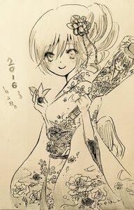 Rating: Safe Score: 0 Tags: 2girls flower hair_ornament hat image japanese_clothes kimono miki_sayaka monochrome monster_girl multiple_girls short_hair smile solo suiseiseki traditional_media User: admin