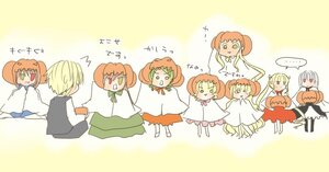 Rating: Safe Score: 0 Tags: 6+girls animal_costume blonde_hair dress green_eyes image jack-o'-lantern long_hair multiple multiple_girls orange_hair red_eyes short_hair tagme takatsuki_yayoi twintails User: admin