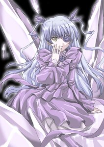Rating: Safe Score: 0 Tags: 1girl barasuishou crystal doll dress eyepatch flower flower_eyepatch frills hair_ribbon hand_on_own_face image long_hair long_sleeves looking_at_viewer lowres midori_(searchlight) parted_lips purple_dress ribbon rose rozen_maiden silver_hair sitting solo two_side_up very_long_hair wings yellow_eyes User: admin