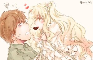 Rating: Safe Score: 0 Tags: 1boy 1girl blonde_hair blush brown_eyes brown_hair candy chocolate chocolate_heart couple dress food frills hair_ornament heart image kirakishou long_hair mouth_hold solo striped twintails two_side_up User: admin