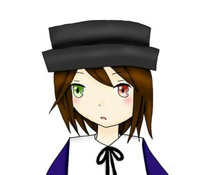 Rating: Safe Score: 0 Tags: 1girl :o black_ribbon blush brown_hair green_eyes hat heterochromia image looking_at_viewer neck_ribbon portrait ribbon short_hair simple_background solo souseiseki striped swept_bangs vertical_stripes white_background User: admin