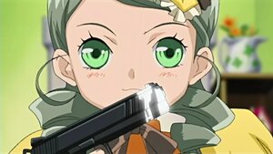 Rating: Safe Score: 0 Tags: 1girl blurry blush depth_of_field green_eyes green_hair gun hair_ornament image kanaria solo User: admin