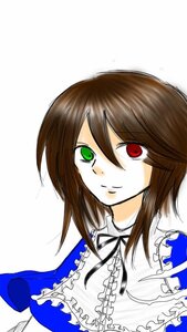 Rating: Safe Score: 0 Tags: 1girl brown_hair closed_mouth dress frilled_shirt_collar frills green_eyes heterochromia image long_sleeves looking_at_viewer red_eyes short_hair simple_background smile solo souseiseki suiseiseki upper_body white_background User: admin