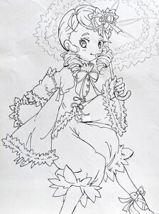 Rating: Safe Score: 0 Tags: 1girl bloomers blush dress drill_hair frills full_body greyscale holding_umbrella image juliet_sleeves kanaria long_sleeves looking_at_viewer monochrome parasol puffy_sleeves ribbon solo twin_drills umbrella underwear User: admin