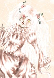 Rating: Safe Score: 0 Tags: 1girl dress flower frills hair_ornament image kirakishou long_hair pale_skin rose solo white_hair yellow_eyes User: admin