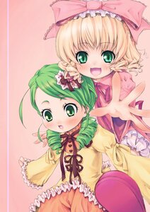 Rating: Safe Score: 0 Tags: 2girls auto_tagged blonde_hair blush bow commentary_request dress drill_hair frills green_eyes green_hair hair_bow hair_ornament hair_ribbon hina_ichigo hinaichigo image kanaria long_sleeves looking_at_viewer multiple_girls open_mouth outstretched_arm outstretched_hand pair pink_background pink_bow pokomi ribbon rozen_maiden short_hair siblings simple_background sisters sleeves_past_wrists smile twins yellow_dress User: admin