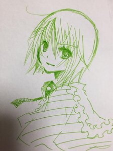 Rating: Safe Score: 0 Tags: 1girl antennae closed_mouth eyebrows_visible_through_hair green_theme hair_between_eyes image looking_at_viewer monochrome short_hair smile solo souseiseki traditional_media upper_body wriggle_nightbug User: admin