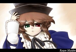 Rating: Safe Score: 0 Tags: 1girl bangs black_ribbon brown_hair collar dress frills green_eyes hat heterochromia image letterboxed long_sleeves looking_at_viewer red_eyes ribbon solo souseiseki suiseiseki top_hat User: admin