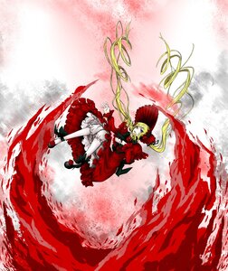 Rating: Safe Score: 0 Tags: 1girl blonde_hair blood bloomers blue_eyes dress drill_hair flower frills holding_umbrella image long_hair long_sleeves parasol red_dress shinku shoes solo twintails umbrella underwear User: admin