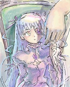 Rating: Safe Score: 0 Tags: 1girl barasuishou dress image long_hair long_sleeves oekaki own_hands_together solo yellow_eyes User: admin