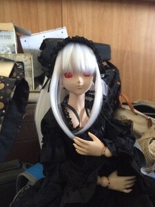 Rating: Safe Score: 0 Tags: 1girl bangs black_dress bracelet doll dress frills gothic_lolita hairband jewelry lolita_fashion long_hair long_sleeves photo red_eyes solo suigintou white_hair User: admin