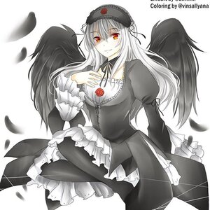 Rating: Safe Score: 0 Tags: 1girl black_legwear black_wings dress feathers flower frilled_sleeves frills gothic_lolita hairband image lolita_fashion lolita_hairband long_hair long_sleeves looking_at_viewer pantyhose rose smile solo suigintou twitter_username wings User: admin