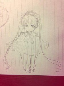 Rating: Safe Score: 0 Tags: 1girl dress image long_hair long_sleeves looking_at_viewer monochrome shinku sketch solo standing very_long_hair User: admin
