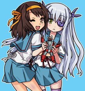 Rating: Safe Score: 0 Tags: 2girls barasuishou blue_skirt brown_hair hair_ribbon image instrument kita_high_school_uniform long_hair multiple_girls one_eye_closed ribbon school_uniform serafuku skirt solo suzumiya_haruhi yellow_eyes User: admin