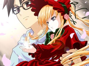 Rating: Safe Score: 0 Tags: 1boy 1girl artist_request blonde_hair blue_eyes bonnet bow brown_hair carrying dress flower glasses image jewelry long_hair long_sleeves looking_away magic petals pink_flower pink_rose red_dress red_eyes ring rose rose_petals rozen_maiden sakurada_jun shinku size_difference solo User: admin