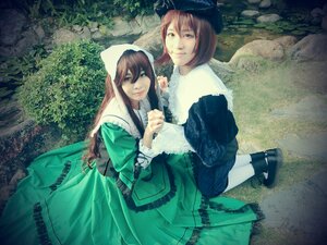 Rating: Safe Score: 0 Tags: 2girls bangs blue_dress brown_hair dress green_dress hat holding_hands long_hair long_sleeves looking_at_viewer multiple_cosplay multiple_girls outdoors short_hair siblings sisters smile souseiseki suiseiseki tagme twins User: admin