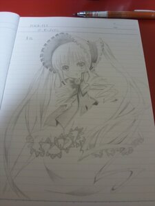Rating: Safe Score: 0 Tags: 1girl bowtie dress frills image long_hair long_sleeves looking_at_viewer monochrome photo shinku solo standing traditional_media twintails very_long_hair User: admin