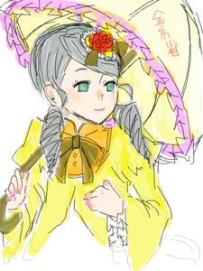 Rating: Safe Score: 0 Tags: 1girl drill_hair flower green_eyes hair_flower hair_ornament holding_umbrella image kanaria parasol sketch smile solo umbrella yellow_bow User: admin