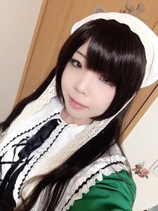 Rating: Safe Score: 0 Tags: 1girl apron bangs black_eyes black_hair closed_mouth flower frills hat lips long_hair looking_at_viewer photo smile solo suiseiseki traditional_media upper_body User: admin