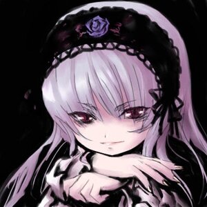 Rating: Safe Score: 0 Tags: 1girl bangs black_background closed_mouth dress flower frills hairband image long_hair long_sleeves looking_at_viewer red_eyes rose simple_background smile solo suigintou upper_body User: admin