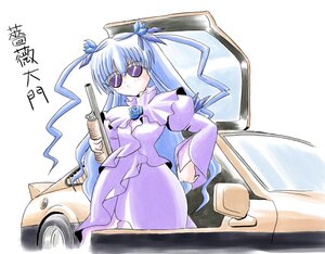 Rating: Safe Score: 0 Tags: 1girl barasuishou dress eyepatch gun hair_ribbon image long_hair long_sleeves purple_dress ribbon sitting solo User: admin