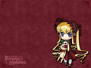 Rating: Safe Score: 0 Tags: 1girl artist_name blonde_hair blue_eyes blush bonnet bow chibi dress full_body image long_hair long_sleeves red_dress shinku solo stuffed_animal very_long_hair User: admin