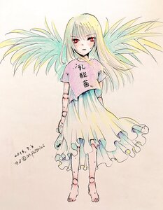 Rating: Safe Score: 0 Tags: 1girl anklet barefoot blonde_hair blush dated full_body image long_hair looking_at_viewer red_eyes shirt skirt solo suigintou wings User: admin