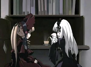 Rating: Safe Score: 0 Tags: 2girls cup dress frills image long_hair long_sleeves multiple_girls pair shinku sitting suigintou table very_long_hair User: admin