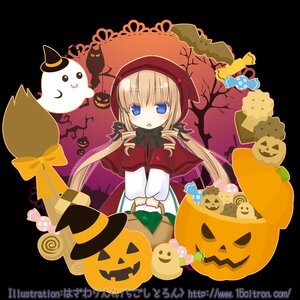 Rating: Safe Score: 0 Tags: 1girl bat blonde_hair blue_eyes candy drill_hair food halloween hat image jack-o'-lantern lantern long_hair pumpkin shinku solo twin_drills twintails User: admin